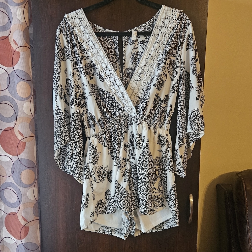 Geometric Black And White Patterned Romper